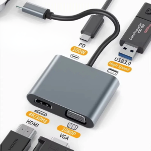 HUB USB C a HDMI+VGA+USB 3.0+ USB C Netmak NM-4EN1