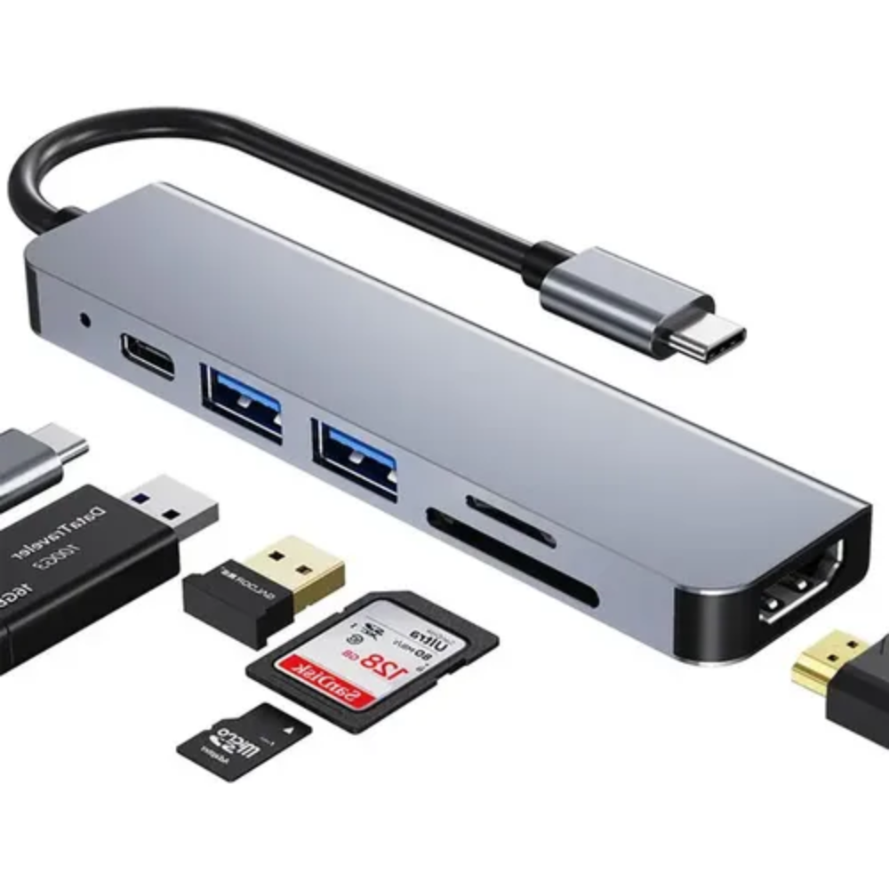 HUB USB C a HDMI+USB 2.0+USB 3.0+ USB C +TF/SD Netmak NM-6EN1