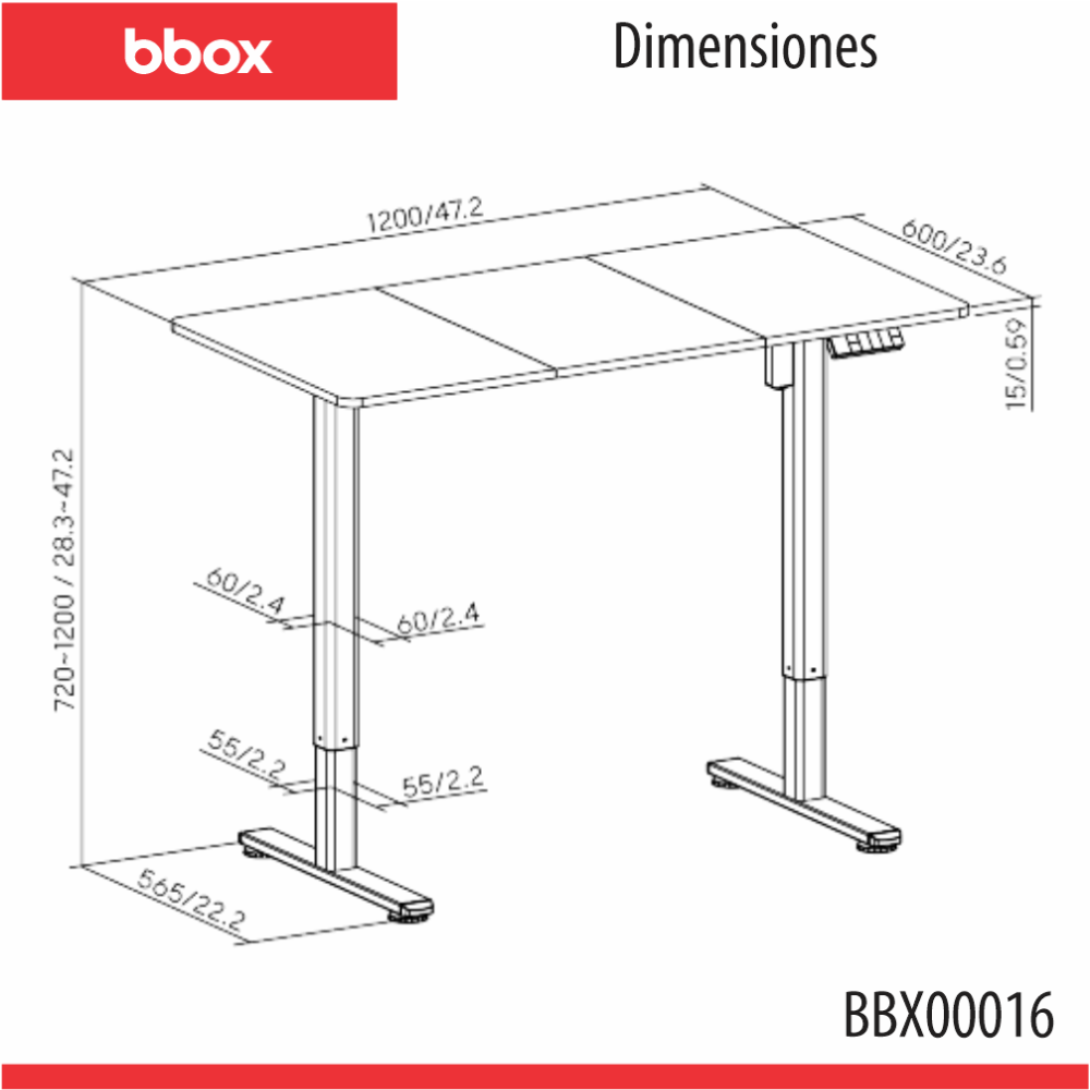 Escritorio Motorizado S16 (patas blancas, tablero marron clarito) 1m x 0,6m Blue Box BBX00016 - Imagen 5