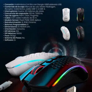 Mouse Gamer Redragon M808-KS Storm Pro Negro RGB (Dual: con cable o inalambrico/16.000DPI)