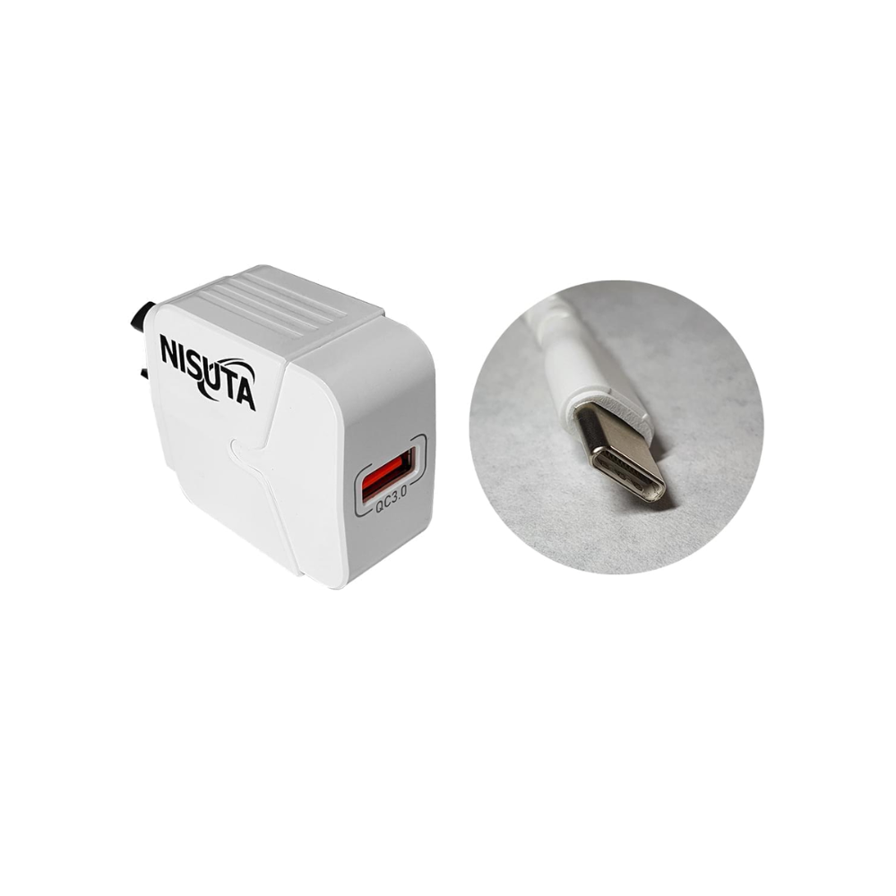 Cargador carga rapida 18W QC3.0 + Cable USB C Nisuta NSFU53UQC